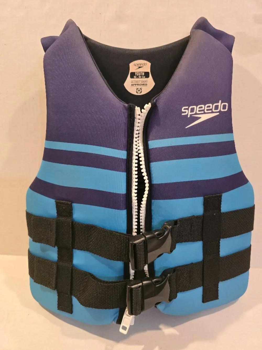 Child Speedo Model 202Y Life Vest 50-90 lbs. Blue White Striped USCG Approved